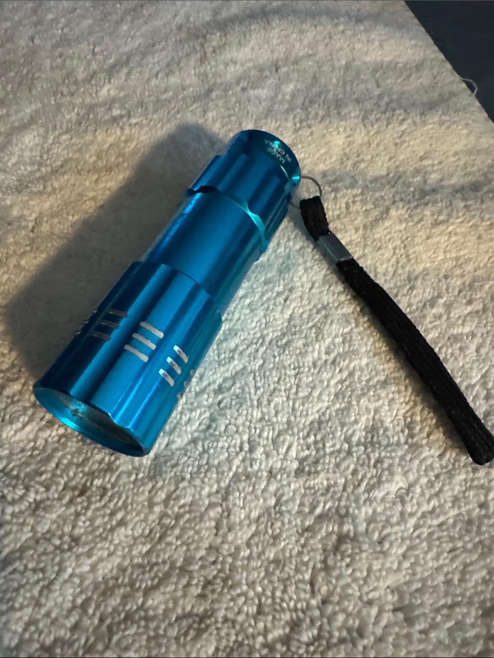 Blue Aluminum Mini Flashlight with keychain strap